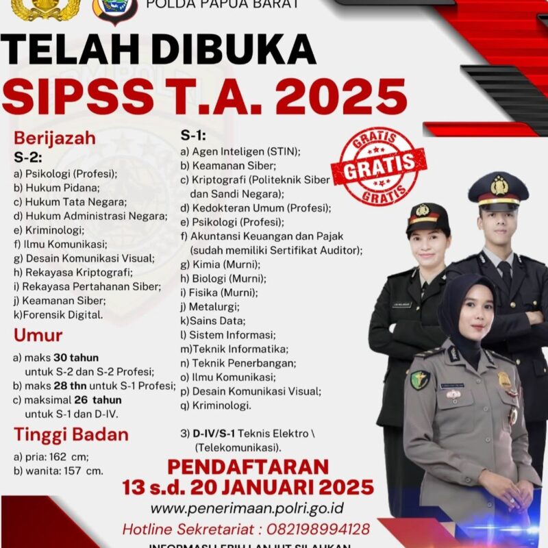 Polda Papua Barat, Buka Pendaftaran SIPSS T.A. 2025