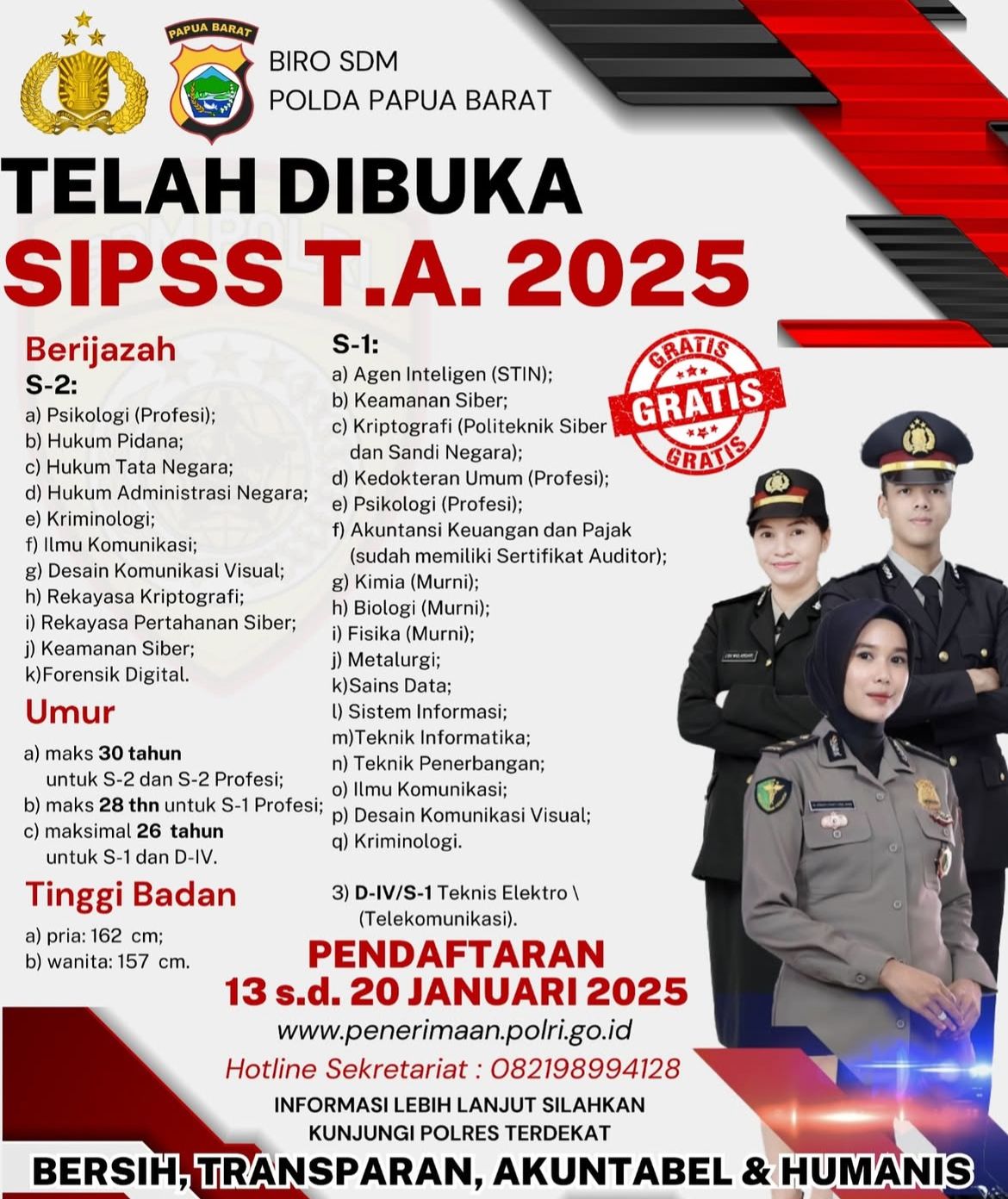 Polda Papua Barat, Buka Pendaftaran SIPSS T.A. 2025