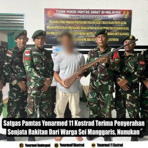 Satgas Pamtas Yonarmed 11 Kostrad Terima Senjata Rakitan dari Warga Nunukan