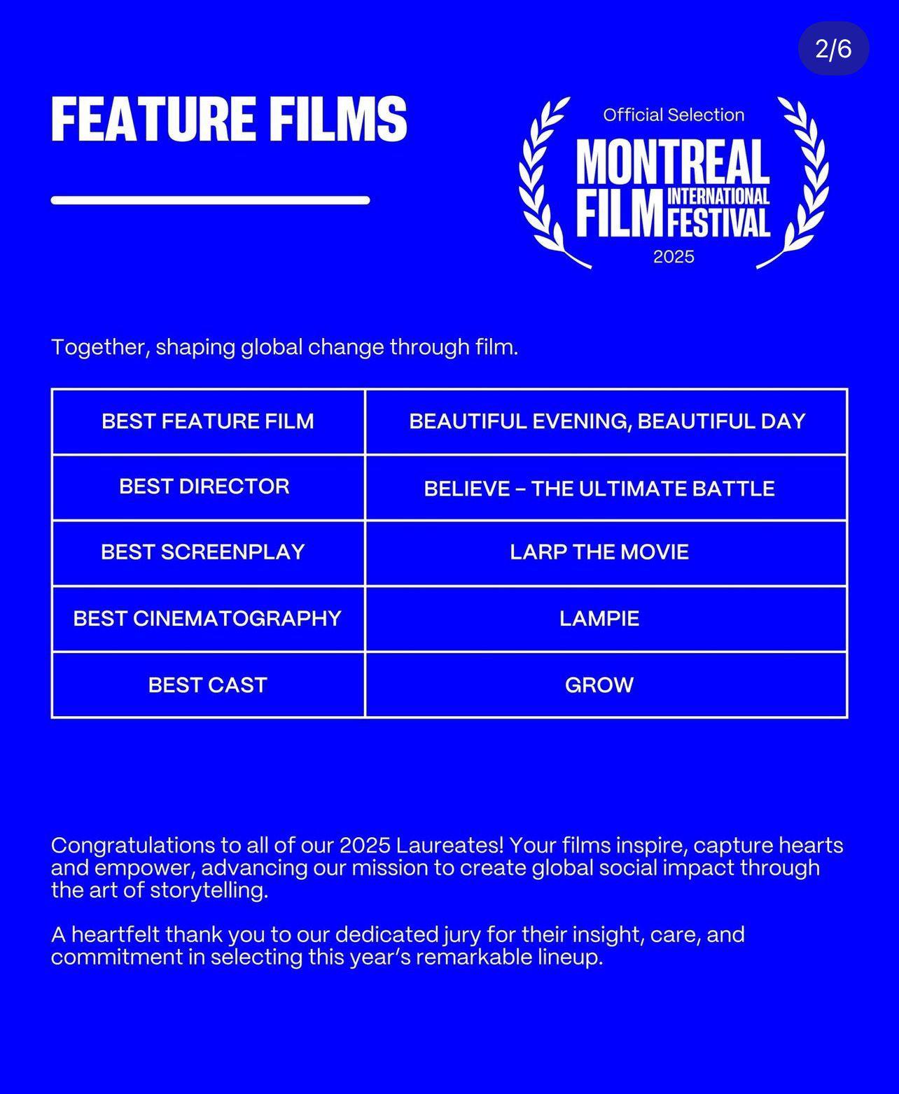 Film Believe Raih Juara Kategori Best Director di Festival Film Internasional Montreal 2025