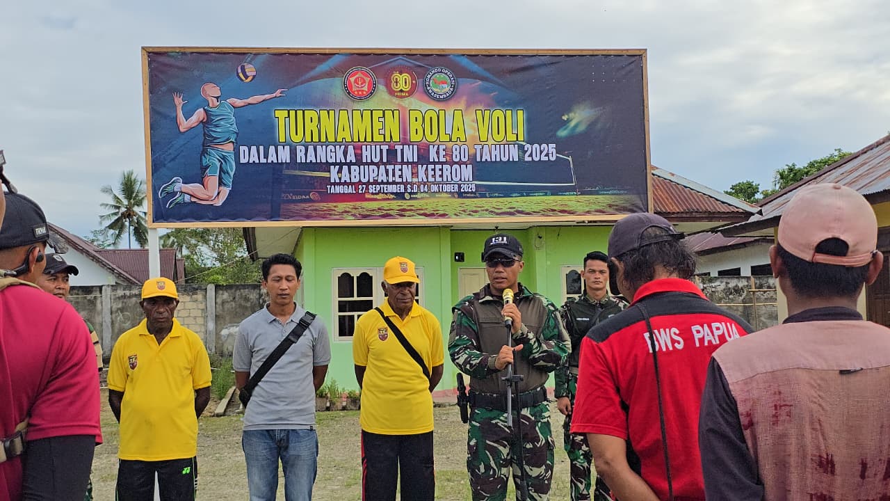 Satgas Yonif 131/Brajasakti Gelar Turnamen Voli Dalam Rangka Memeriahkan HUT TNI ke 80 di Kabupaten Keerom*