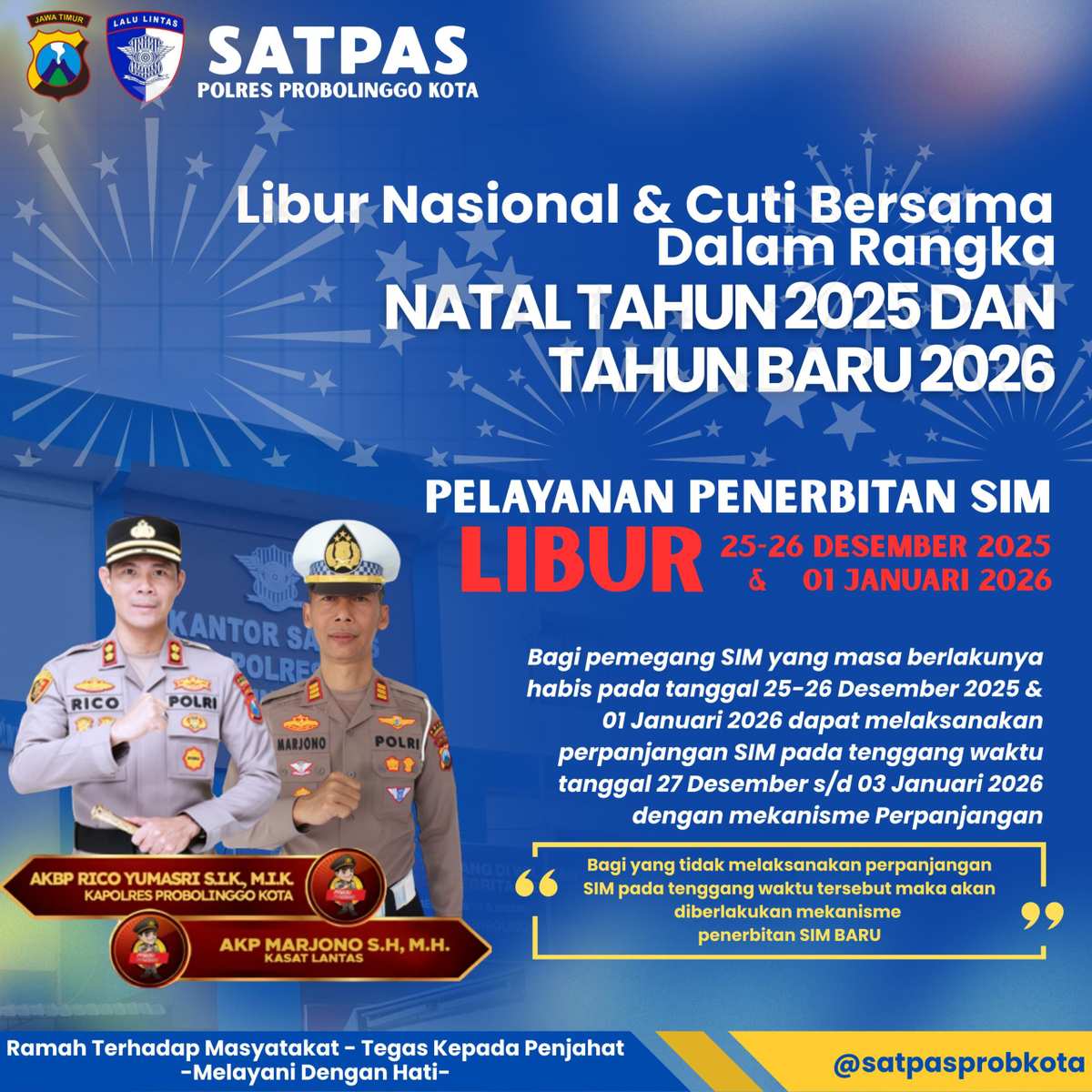 Satpas Polres Probolinggo Kota Liburkan Layanan SIM Saat Natal 2025 dan Tahun Baru 2026, Ini Jadwal Perpanjangannya
