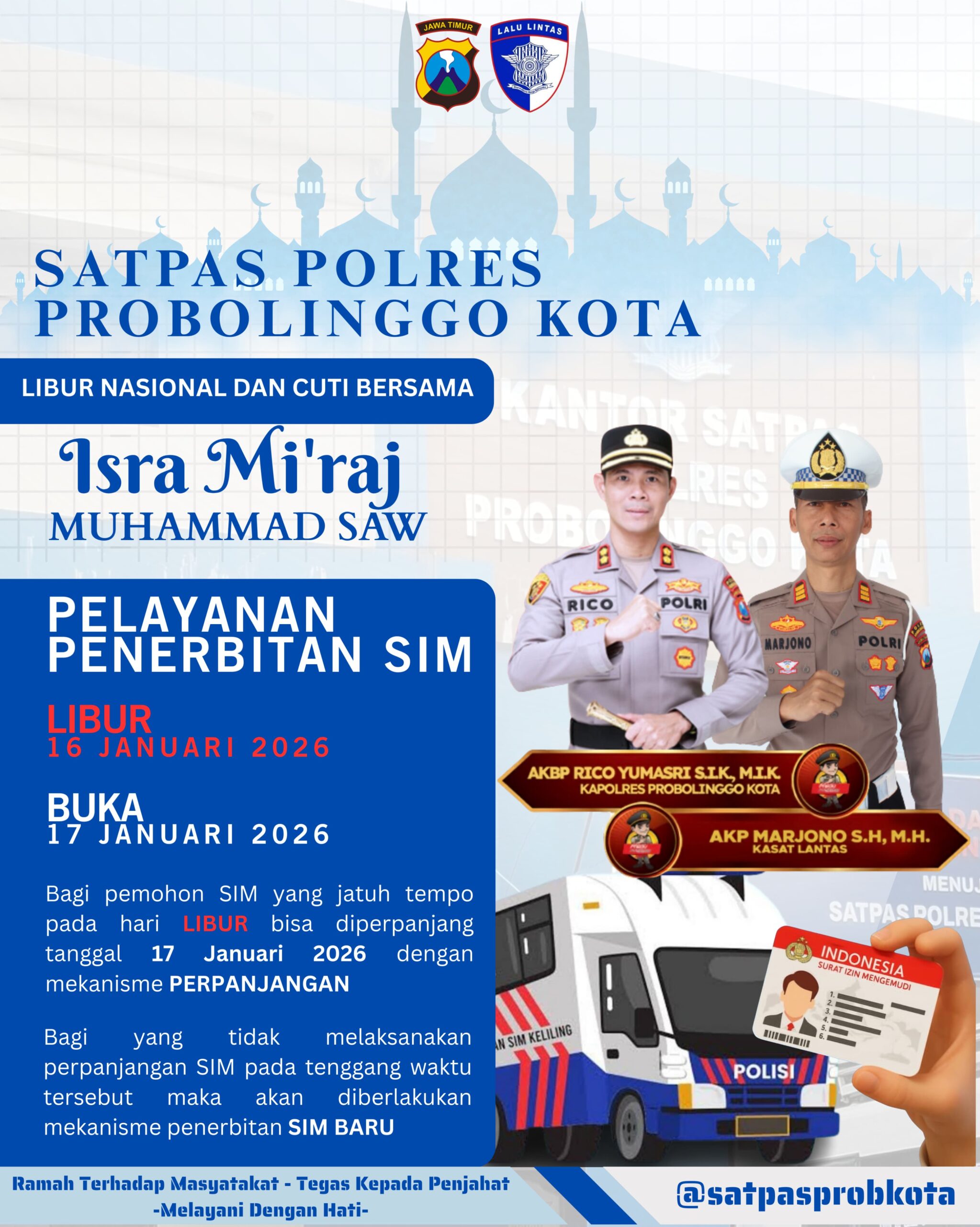 Satpas Polres Probolinggo Kota Tutup Layanan SIM saat Libur Isra Mi’raj, Perpanjangan Dibuka Kembali 17 Januari