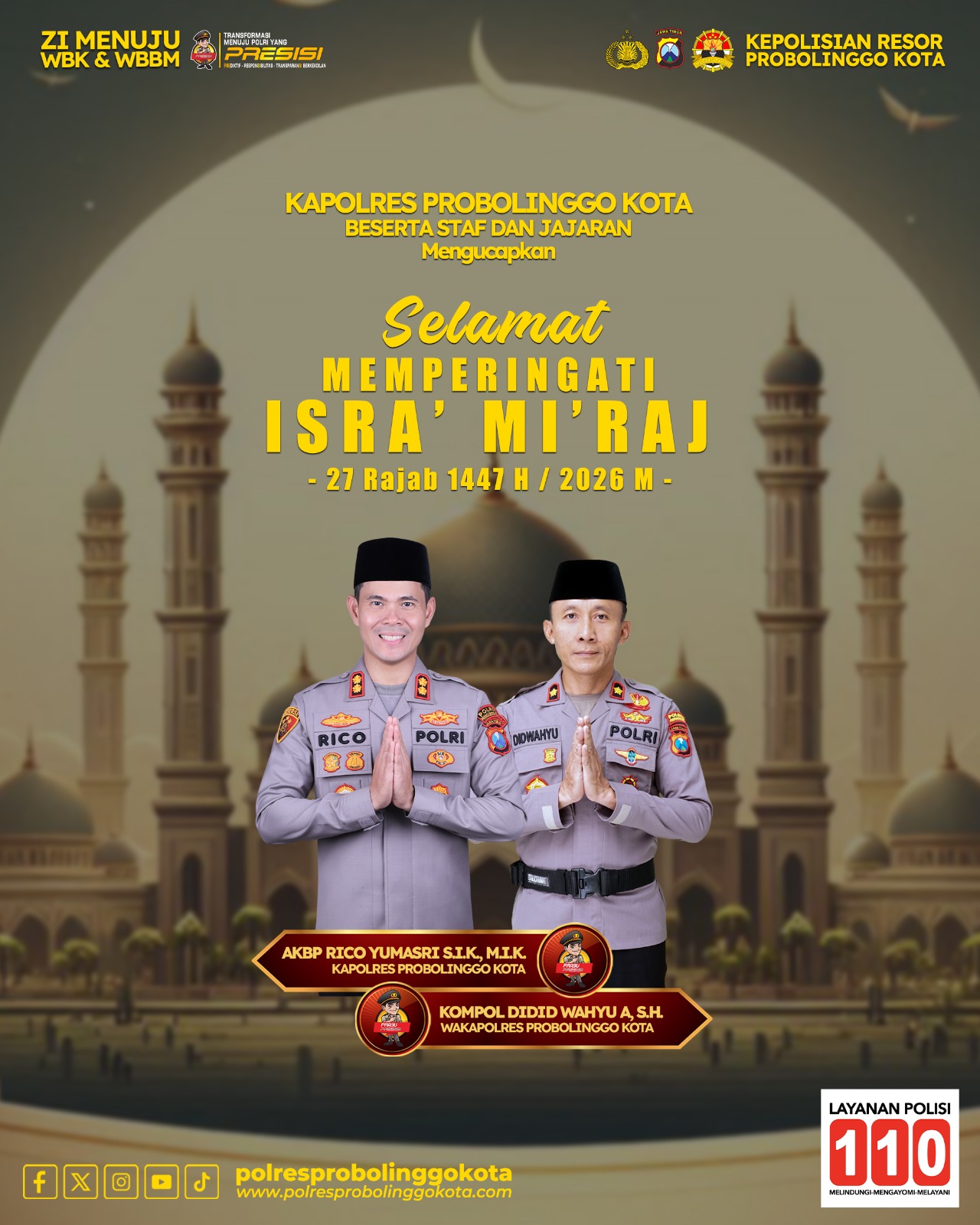 Momentum Isra Mi’raj, Polres Probolinggo Kota Perkuat Zona Integritas WBK–WBBM