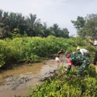 Cegah Banjir, Babinsa Batang Alai Selatan Bersama Warga Bersihkan Sungai