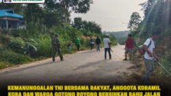 Kemanunggalan TNI Bersama Rakyat, Anggota Koramil Koba Dan Warga Gotong Royong Bersihkan Bahu Jalan