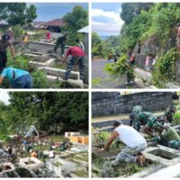 Ramadan Penuh Kepedulian, Anggota Koramil 1505-01/Tidore dan Warga Kompak Bersihkan Makam dan Jalan