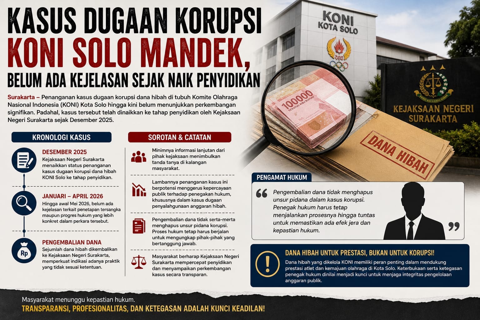 Mandek di Penyidikan, Kasus Dugaan Korupsi Dana Hibah KONI Solo Belum Sentuh Tersangka