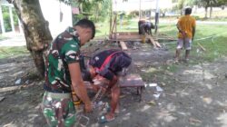 Bangun Bak Penampungan Air Bersih TMMD Ke-128 Kodim 1801/Manokwari Capai Tahap Pemasangan Rangka Besi