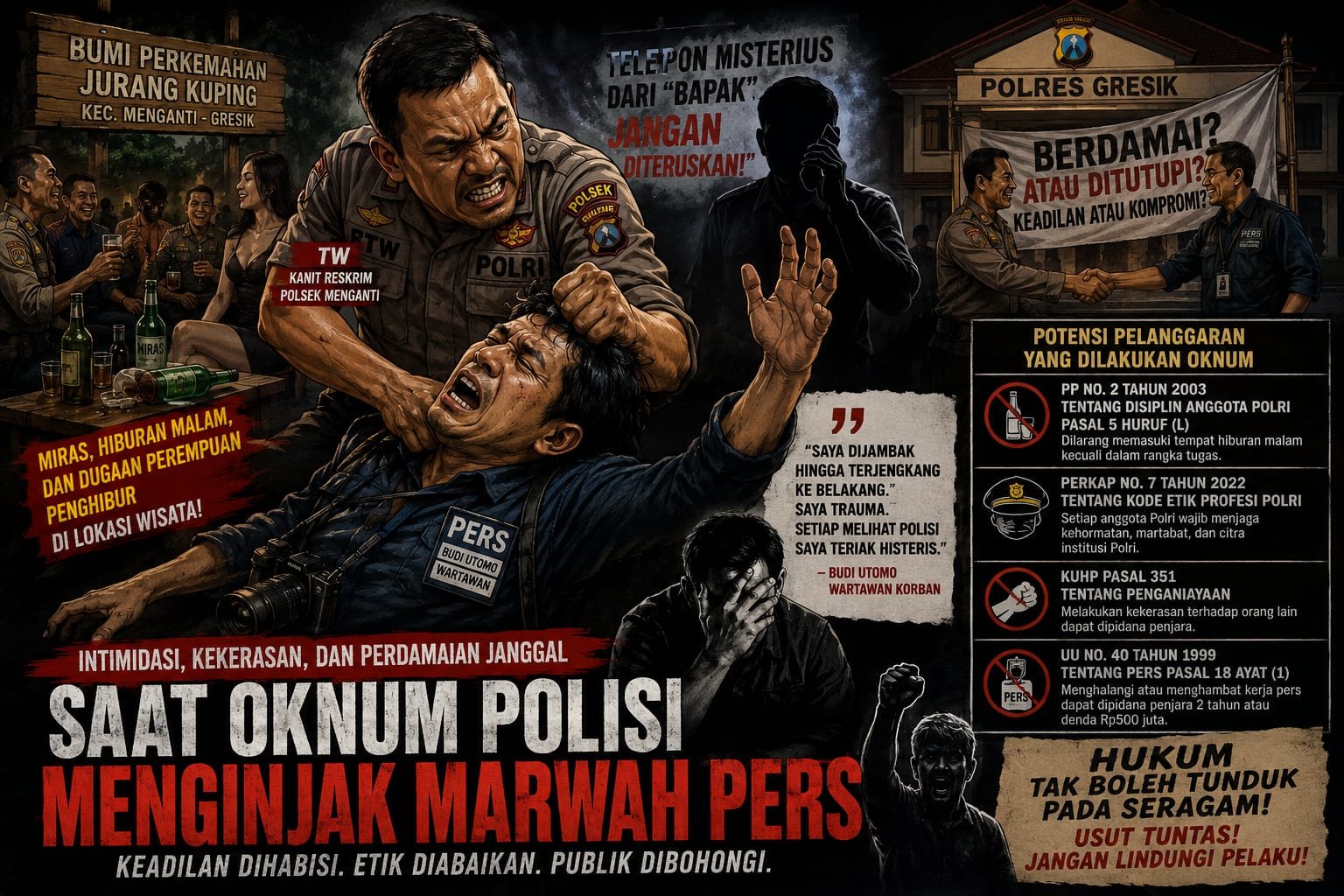 Alkohol, Dugaan WIL, dan Kekerasan terhadap Wartawan: Wibawa Polri Dipertaruhkan di Kasus Jurang Kuping