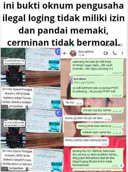 Diduga (Hj. RM) Pengusaha Ilegal Loging Tidak Miliki Izin, Tidak Beretika, Pandai Memaki, Mencerminkan Tidak Bermoral. Diduga (Hj. RM) Pengusaha Ilegal Loging Tidak Miliki Izin, Tidak Beretika, Pandai Memaki, Mencerminkan Tidak Bermoral.