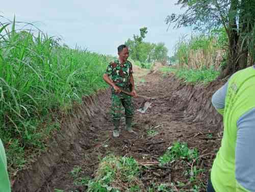 Babinsa Karang Gondang Bersama Warga Gotong Royong Bersihkan Jalan Akses Lahan Pertanian