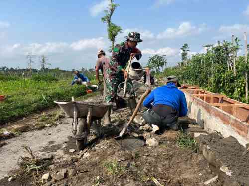 Sinergi TNI manungal Air, Babinsa Krisik Bersama Poktan Nuju Makmur 1 Bangun Jaringan Irigasi Tersier