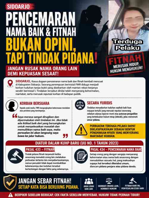 Kasus Dugaan Fitnah Mencuat di Sidoarjo, Korban Ancam Laporkan ke Aparat Penegak Hukum