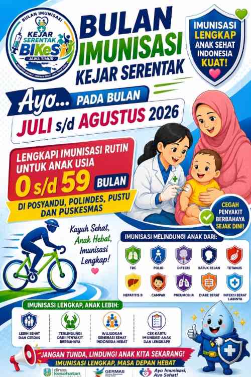 Cegah Penyakit Berbahaya Sejak Dini, Bulan Imunisasi Kejar Serentak Digelar di Seluruh Jawa Timur Cegah Penyakit Berbahaya Sejak Dini, Bulan Imunisasi Kejar Serentak Digelar di Seluruh Jawa Timur