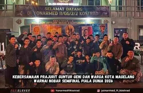 Kebersamaan Prajurit Guntur Geni dan Warga Kota Magelang Warnai Nobar Semifinal Piala Dunia 2026