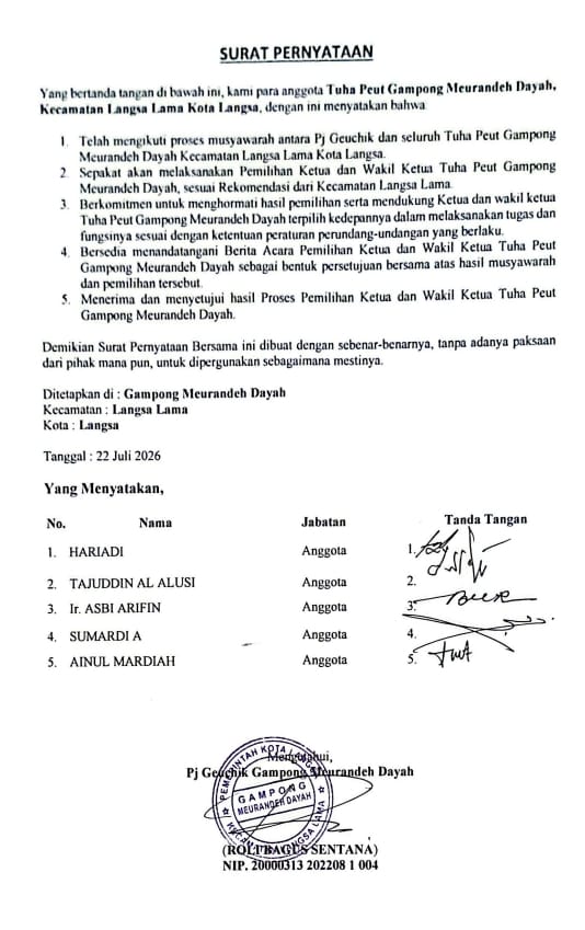 Tokoh Masyarakat Soroti Dugaan Mandeknya Pemilihan Tuha Peut Gampong Meurandeh Dayah