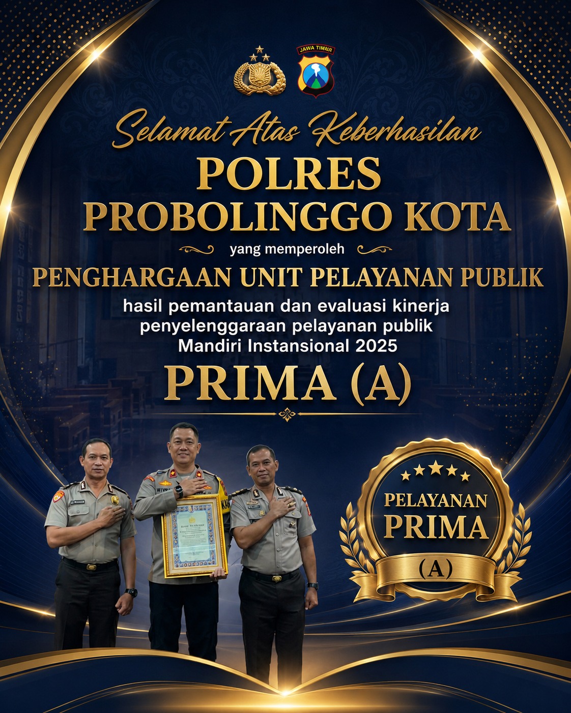 Polres Probolinggo Kota Raih Predikat Pelayanan Publik Prima Kategori A