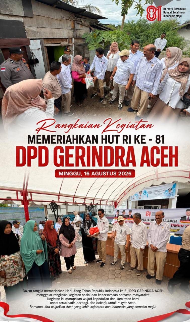 Sambut HUT Ke-81 RI, DPD Gerindra Aceh, Jangkau Warga Dan Pemulung Lewat Bakti Sosial Sambut HUT Ke-81 RI, DPD Gerindra Aceh, Jangkau Warga Dan Pemulung Lewat Bakti Sosial