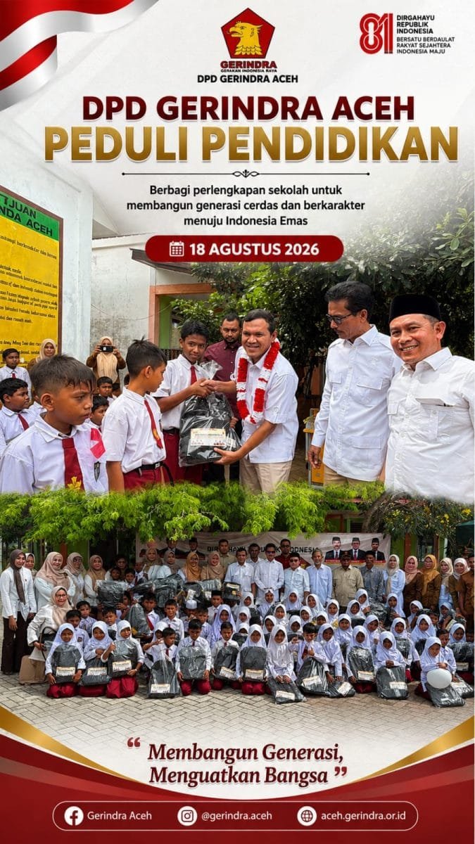 Gerindra Aceh, Bagikan Paket Pendidikan, Untuk Siswa SD 72 Alue Naga Gerindra Aceh, Bagikan Paket Pendidikan, Untuk Siswa SD 72 Alue Naga