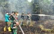 Padamkan Bara di Balik Gambut, Satgas Darat Lanud Sjamsudin Noor Jaga Permukiman Dari Ancaman Karhutla