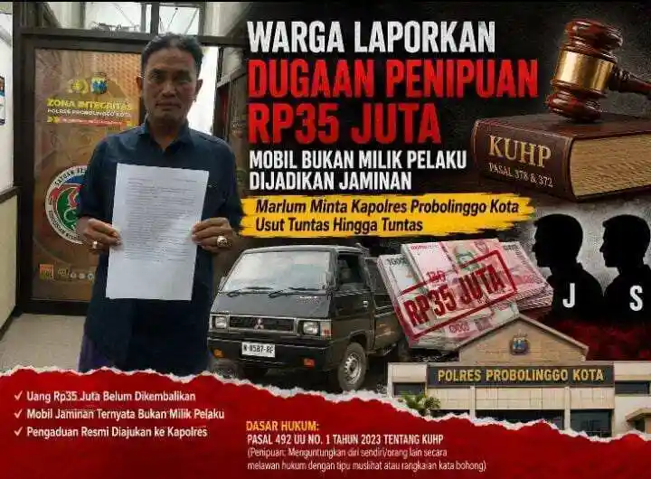 Mobil Bukan Miliknya Dijadikan Jaminan, Warga Probolinggo Adukan Dugaan Penipuan Rp35 Juta Ke Polres Probolinggo Kota