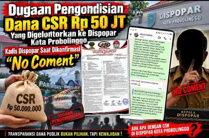 Dugaan Pengondisian Mencuat di Tengah Laporan CSR Rp50 Juta, Dispopar Kota Probolinggo Pilih No Comment