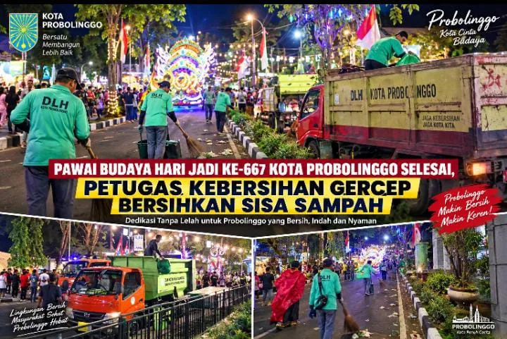 Pawai Budaya Hari Jadi ke-667 Kota Probolinggo Usai, Pasukan Kebersihan DLH Gercep Libas Sampah di Sepanjang Rute
