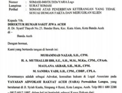 Diduga Terbitkan Keterangan Palsu, Soal Kejiwaan Bidan PPPK, RSJ Aceh Disomasi YARA