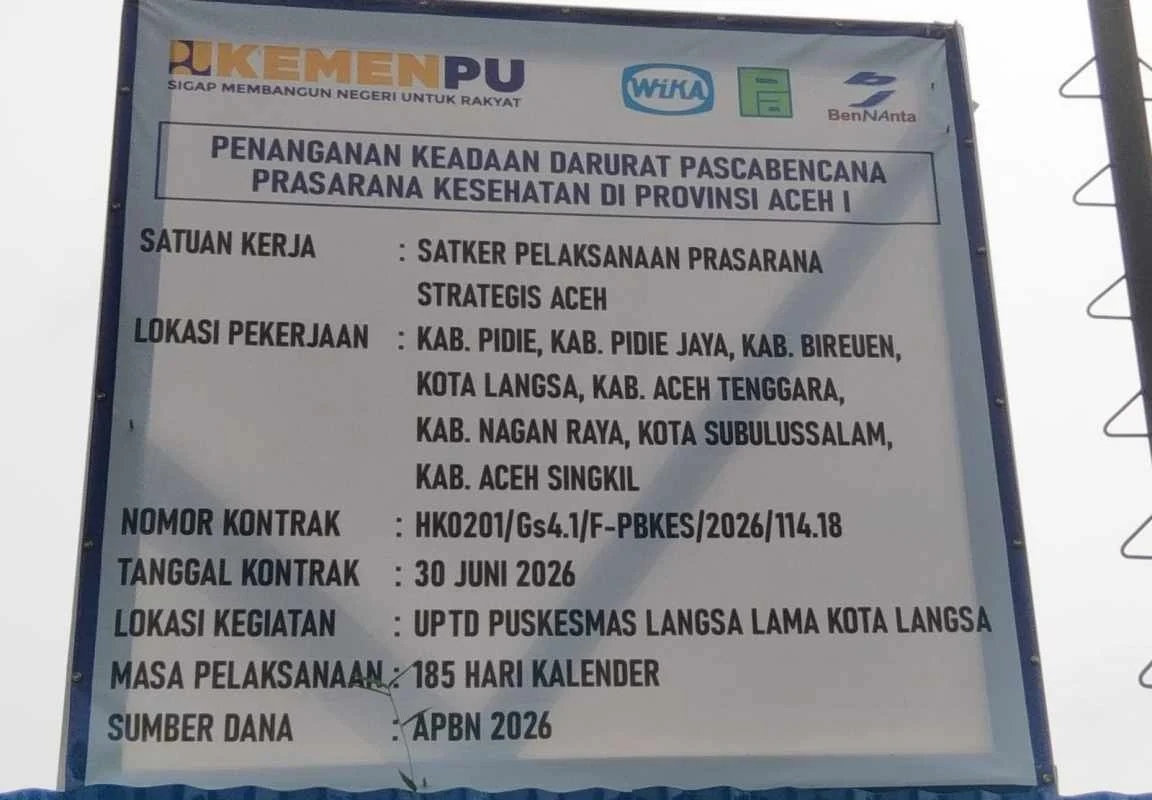 Nilai Kontrak Tak Tertera, Proyek Puskesmas Langsa Lama Tuai Sorotan Publik