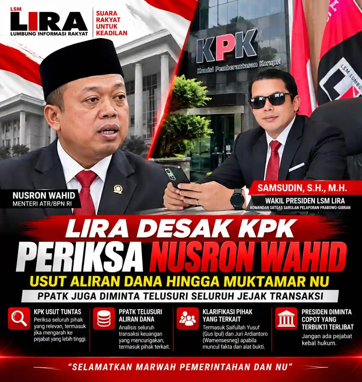 LIRA Tantang KPK dan PPATK Usut Tuntas Dugaan Suap ATR/BPN: Jika Terbukti, Copot dan Proses Tanpa Pandang Bulu