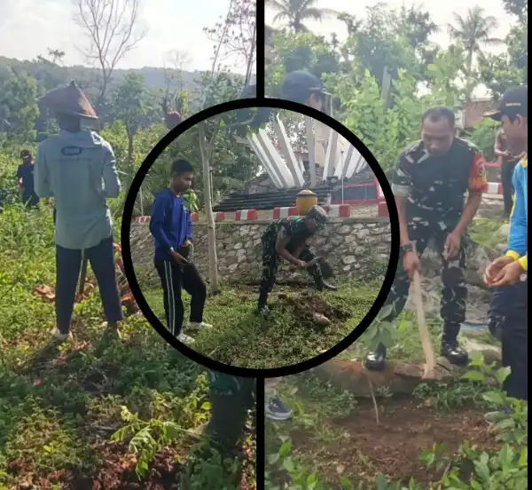 Babinsa Koramil Bakung Bersama Siswa Siswi SMKN 1 Blitar Tanam Pohon Di Monumen Trisula Melalui Program “Bersatu Dengan Alam