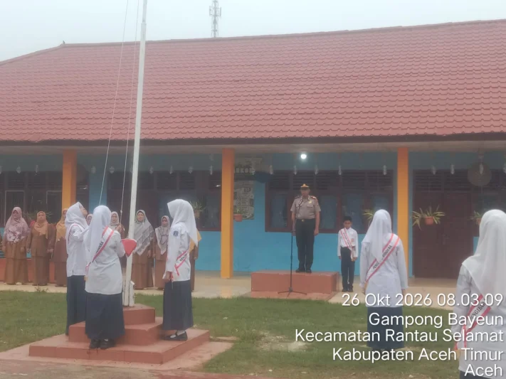 Ajak Perangi Narkoba, Kapolsek Rantau Selamat Polres Langsa, Pimpin Upacara Bendera SMPN 1 Rantau Selamat