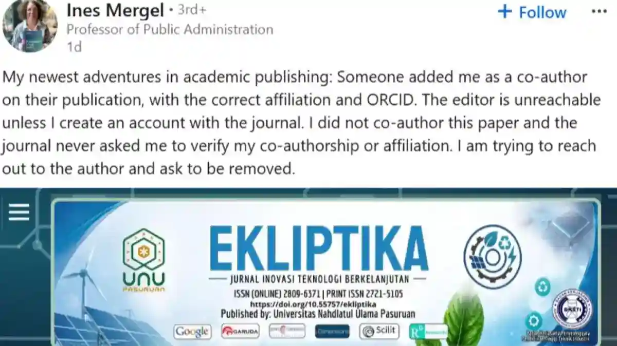 Nama Profesor Ines Mergel Dicantumkan Tanpa Persetujuan dalam Artikel Akademik di Indonesia